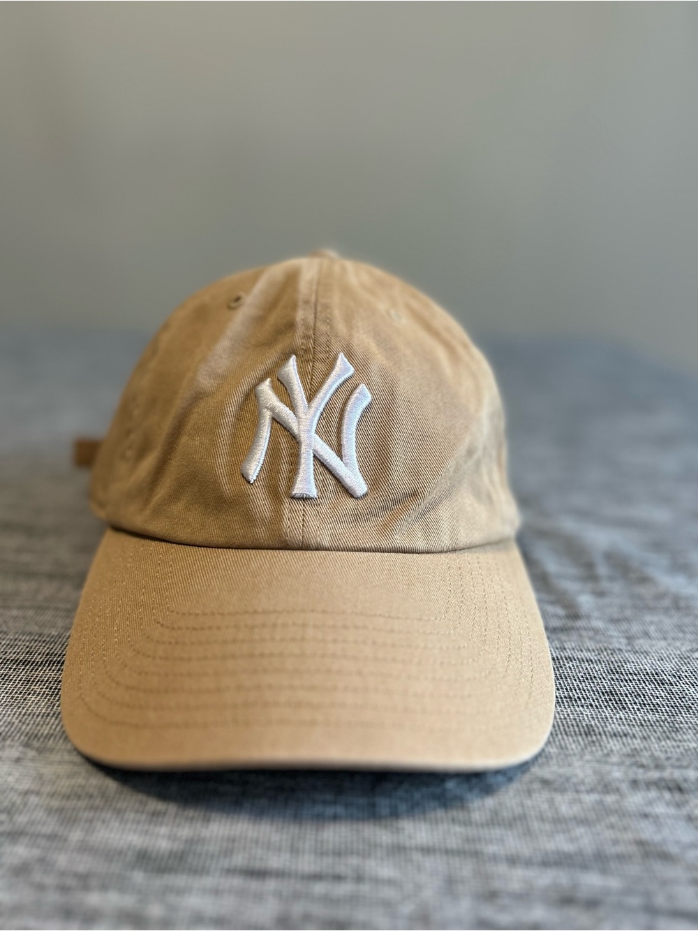 New York Yankees 47 Brand Clean Up Hat Strap Back MLB Tan With White NY